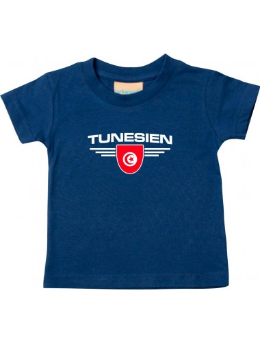 Baby Kinder-Shirt Tunesien, Wappen mit Wunschnamen und Wunschnummer Land, Länder, navy, 0-6 Monate