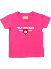 Baby Kinder-Shirt Tunesien, Wappen mit Wunschnamen und Wunschnummer Land, Länder, pink, 0-6 Monate