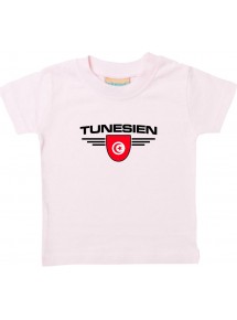 Baby Kinder-Shirt Tunesien, Wappen mit Wunschnamen und Wunschnummer Land, Länder, rosa, 0-6 Monate