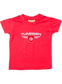 Baby Kinder-Shirt Tunesien, Wappen mit Wunschnamen und Wunschnummer Land, Länder, rot, 0-6 Monate
