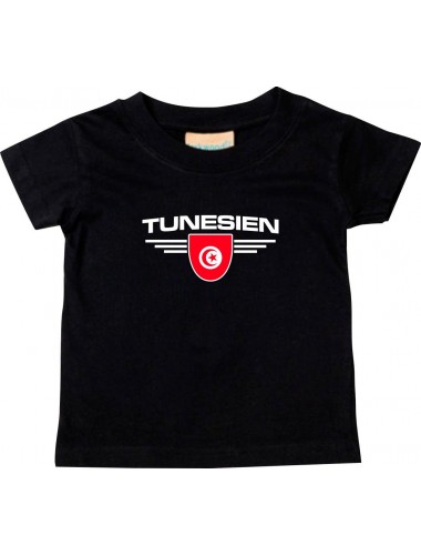 Baby Kinder-Shirt Tunesien, Wappen mit Wunschnamen und Wunschnummer Land, Länder, schwarz, 0-6 Monate