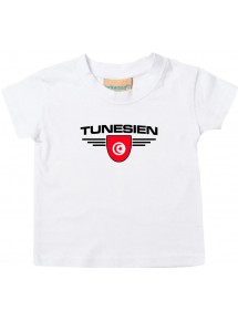 Baby Kinder-Shirt Tunesien, Wappen mit Wunschnamen und Wunschnummer Land, Länder, weiss, 0-6 Monate