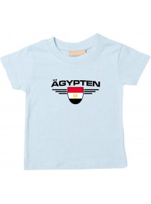 Baby Kinder-Shirt Ägypten, Wappen mit Wunschnamen und Wunschnummer Land, Länder, hellblau, 0-6 Monate