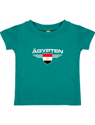 Baby Kinder-Shirt Ägypten, Wappen mit Wunschnamen und Wunschnummer Land, Länder, jade, 0-6 Monate