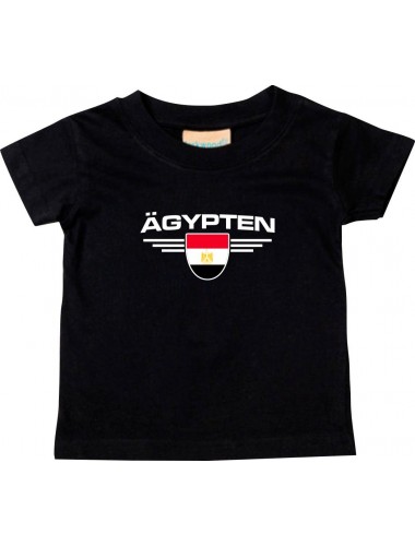 Baby Kinder-Shirt Ägypten, Wappen mit Wunschnamen und Wunschnummer Land, Länder, schwarz, 0-6 Monate