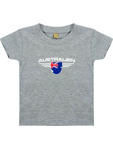 Baby Kinder-Shirt Australien, Wappen mit Wunschnamen und Wunschnummer Land, Länder, grau, 0-6 Monate