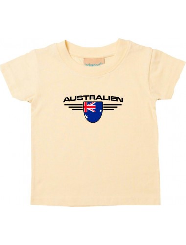 Baby Kinder-Shirt Australien, Wappen mit Wunschnamen und Wunschnummer Land, Länder, hellgelb, 0-6 Monate