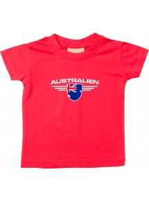 Baby Kinder-Shirt Australien, Wappen mit Wunschnamen und Wunschnummer Land, Länder, rot, 0-6 Monate