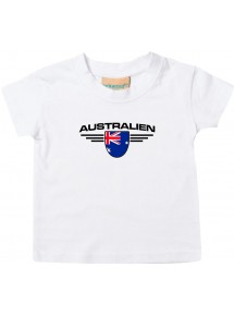 Baby Kinder-Shirt Australien, Wappen mit Wunschnamen und Wunschnummer Land, Länder, weiss, 0-6 Monate