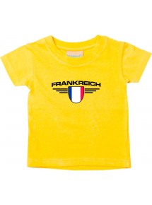 Baby Kinder-Shirt Frankreich, Wappen mit Wunschnamen und Wunschnummer Land, Länder, gelb, 0-6 Monate