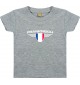 Baby Kinder-Shirt Frankreich, Wappen mit Wunschnamen und Wunschnummer Land, Länder, grau, 0-6 Monate