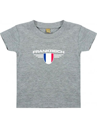 Baby Kinder-Shirt Frankreich, Wappen mit Wunschnamen und Wunschnummer Land, Länder, grau, 0-6 Monate