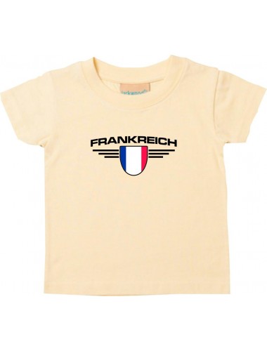 Baby Kinder-Shirt Frankreich, Wappen mit Wunschnamen und Wunschnummer Land, Länder, hellgelb, 0-6 Monate