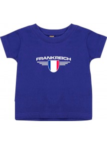 Baby Kinder-Shirt Frankreich, Wappen mit Wunschnamen und Wunschnummer Land, Länder, lila, 0-6 Monate
