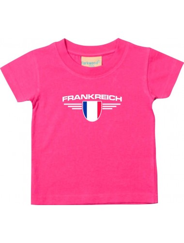 Baby Kinder-Shirt Frankreich, Wappen mit Wunschnamen und Wunschnummer Land, Länder, pink, 0-6 Monate