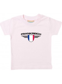 Baby Kinder-Shirt Frankreich, Wappen mit Wunschnamen und Wunschnummer Land, Länder, rosa, 0-6 Monate