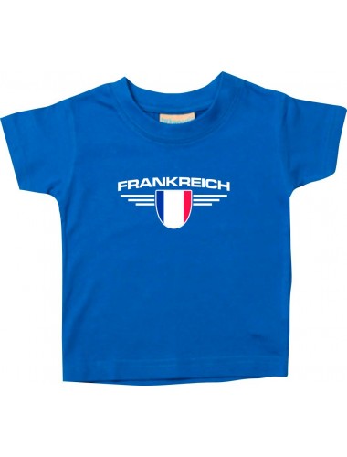 Baby Kinder-Shirt Frankreich, Wappen mit Wunschnamen und Wunschnummer Land, Länder, royal, 0-6 Monate