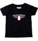 Baby Kinder-Shirt Frankreich, Wappen mit Wunschnamen und Wunschnummer Land, Länder, schwarz, 0-6 Monate