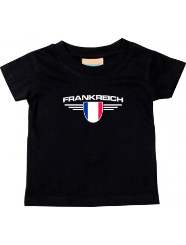 Baby Kinder-Shirt Frankreich, Wappen mit Wunschnamen und Wunschnummer Land, Länder, schwarz, 0-6 Monate