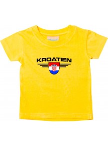 Baby Kinder-Shirt Kroatien, Wappen mit Wunschnamen und Wunschnummer Land, Länder, gelb, 0-6 Monate