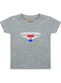 Baby Kinder-Shirt Kroatien, Wappen mit Wunschnamen und Wunschnummer Land, Länder, grau, 0-6 Monate