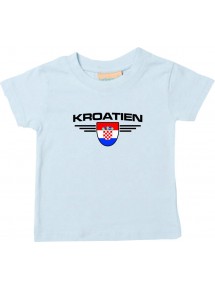 Baby Kinder-Shirt Kroatien, Wappen mit Wunschnamen und Wunschnummer Land, Länder, hellblau, 0-6 Monate