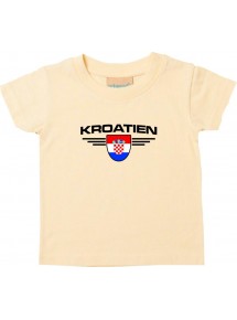 Baby Kinder-Shirt Kroatien, Wappen mit Wunschnamen und Wunschnummer Land, Länder, hellgelb, 0-6 Monate