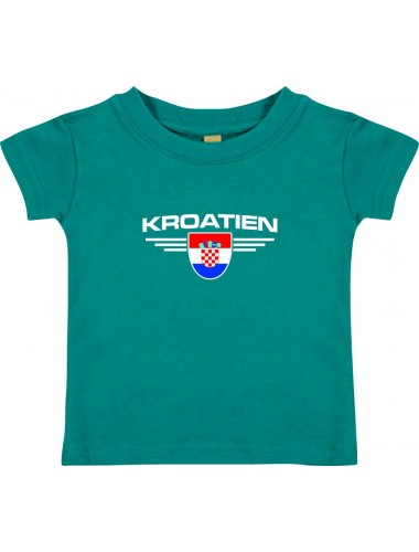 Baby Kinder-Shirt Kroatien, Wappen mit Wunschnamen und Wunschnummer Land, Länder, jade, 0-6 Monate
