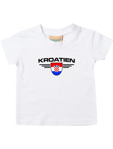 Baby Kinder-Shirt Kroatien, Wappen mit Wunschnamen und Wunschnummer Land, Länder, weiss, 0-6 Monate