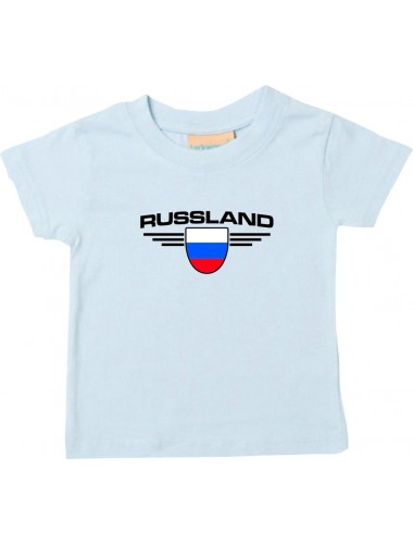 Baby Kinder-Shirt Russland, Wappen mit Wunschnamen und Wunschnummer Land, Länder, hellblau, 0-6 Monate