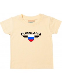 Baby Kinder-Shirt Russland, Wappen mit Wunschnamen und Wunschnummer Land, Länder, hellgelb, 0-6 Monate