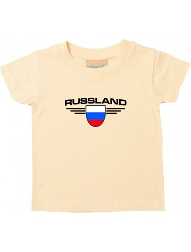 Baby Kinder-Shirt Russland, Wappen mit Wunschnamen und Wunschnummer Land, Länder, hellgelb, 0-6 Monate