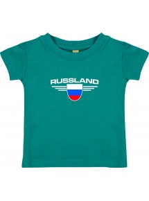 Baby Kinder-Shirt Russland, Wappen mit Wunschnamen und Wunschnummer Land, Länder, jade, 0-6 Monate