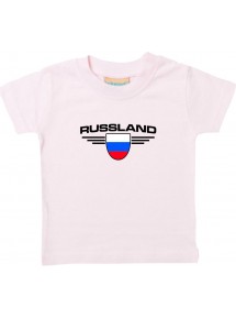 Baby Kinder-Shirt Russland, Wappen mit Wunschnamen und Wunschnummer Land, Länder, rosa, 0-6 Monate