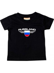 Baby Kinder-Shirt Russland, Wappen mit Wunschnamen und Wunschnummer Land, Länder, schwarz, 0-6 Monate