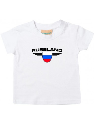 Baby Kinder-Shirt Russland, Wappen mit Wunschnamen und Wunschnummer Land, Länder, weiss, 0-6 Monate
