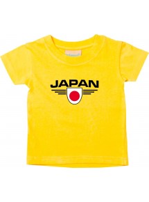 Baby Kinder-Shirt Japan, Wappen mit Wunschnamen und Wunschnummer Land, Länder, gelb, 0-6 Monate