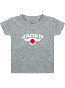 Baby Kinder-Shirt Japan, Wappen mit Wunschnamen und Wunschnummer Land, Länder, grau, 0-6 Monate