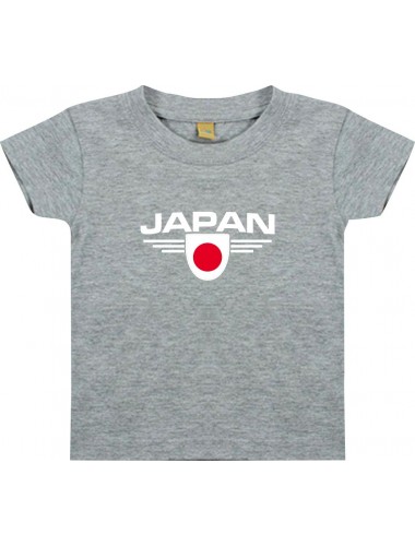 Baby Kinder-Shirt Japan, Wappen mit Wunschnamen und Wunschnummer Land, Länder, grau, 0-6 Monate