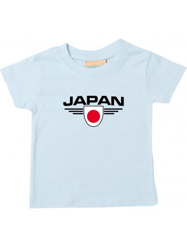 Baby Kinder-Shirt Japan, Wappen mit Wunschnamen und Wunschnummer Land, Länder, hellblau, 0-6 Monate
