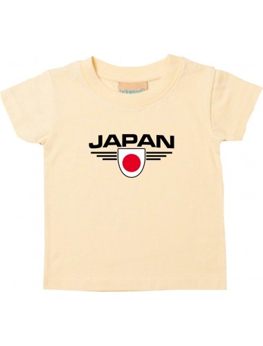 Baby Kinder-Shirt Japan, Wappen mit Wunschnamen und Wunschnummer Land, Länder, hellgelb, 0-6 Monate