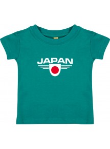 Baby Kinder-Shirt Japan, Wappen mit Wunschnamen und Wunschnummer Land, Länder, jade, 0-6 Monate