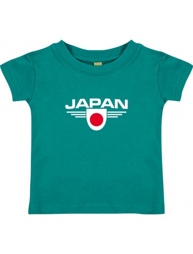 Baby Kinder-Shirt Japan, Wappen mit Wunschnamen und Wunschnummer Land, Länder, jade, 0-6 Monate