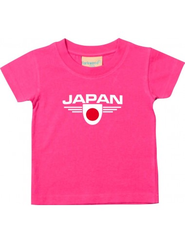 Baby Kinder-Shirt Japan, Wappen mit Wunschnamen und Wunschnummer Land, Länder, pink, 0-6 Monate