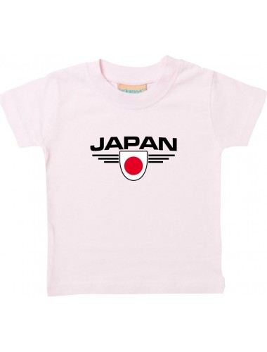 Baby Kinder-Shirt Japan, Wappen mit Wunschnamen und Wunschnummer Land, Länder, rosa, 0-6 Monate