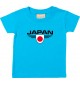Baby Kinder-Shirt Japan, Wappen mit Wunschnamen und Wunschnummer Land, Länder, tuerkis, 0-6 Monate