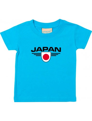 Baby Kinder-Shirt Japan, Wappen mit Wunschnamen und Wunschnummer Land, Länder, tuerkis, 0-6 Monate