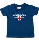 Baby Kinder-Shirt England, Wappen mit Wunschnamen und Wunschnummer Land, Länder, navy, 0-6 Monate