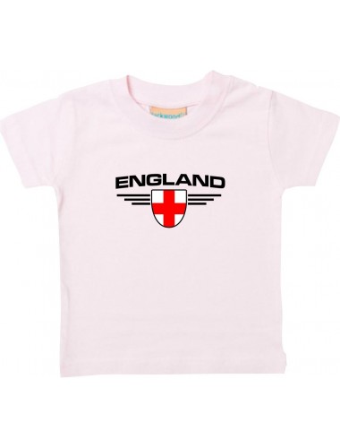 Baby Kinder-Shirt England, Wappen mit Wunschnamen und Wunschnummer Land, Länder, rosa, 0-6 Monate