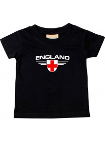 Baby Kinder-Shirt England, Wappen mit Wunschnamen und Wunschnummer Land, Länder, schwarz, 0-6 Monate